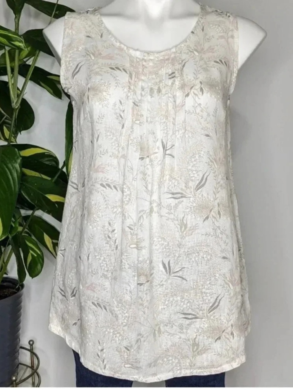 Laura Bianchi White Floral Linen Tank MADE IN ITALY S